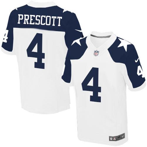 Nike Cowboys #4 Dak Prescott White Thanksgiving Throwback Men's Stitched NFL Elite Jersey - Click Image to Close